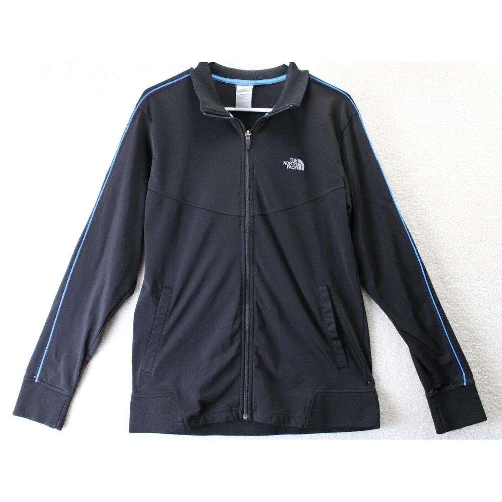 The North Face Mens Track Jacket Black Blue Trim‎ Full Zip Athletic Size M